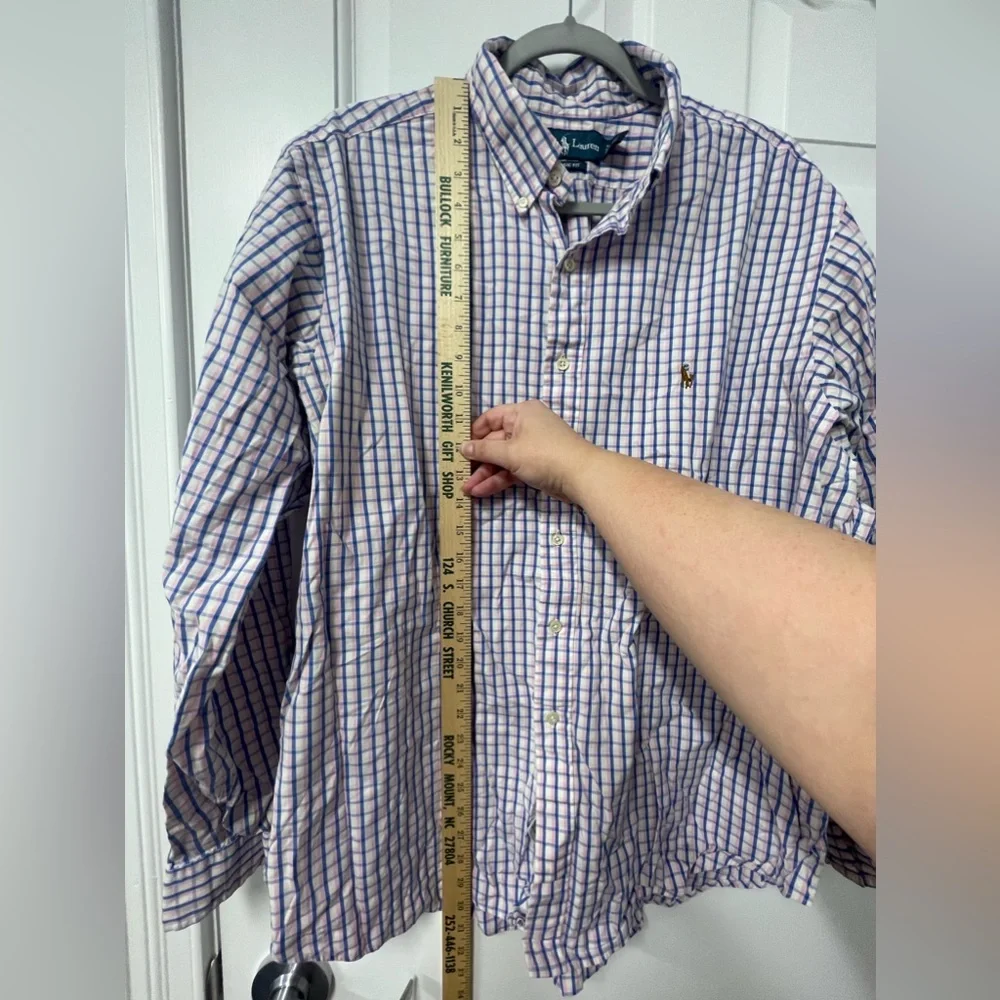 Excellent used condition men’s 18 neck Ralph Lauren pink & blue check button up - Picture 7 of 7